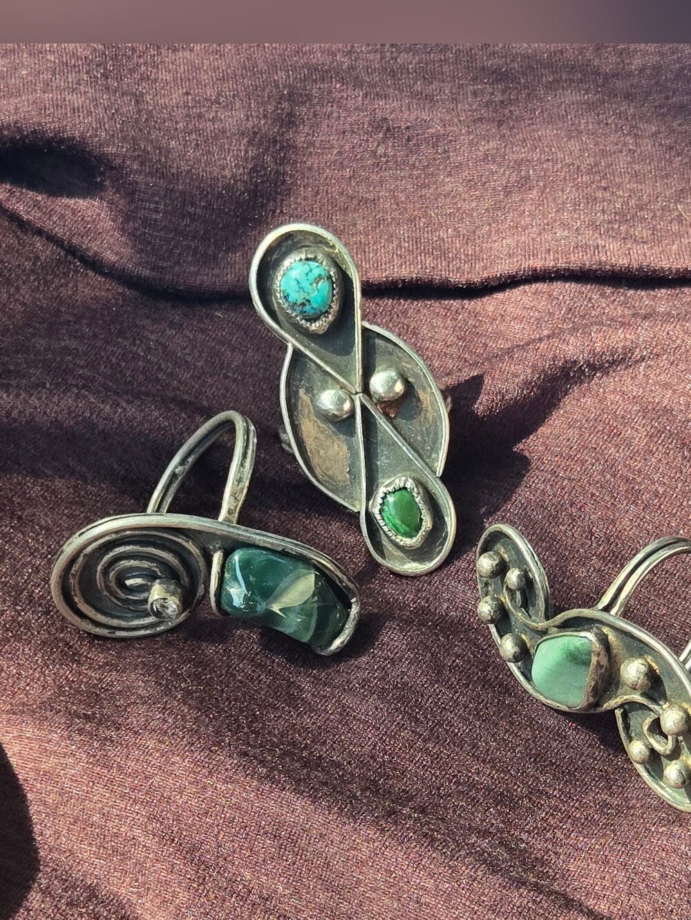 Native American Vintage 925 Sterling Silver Artisan Statement Rings Lot